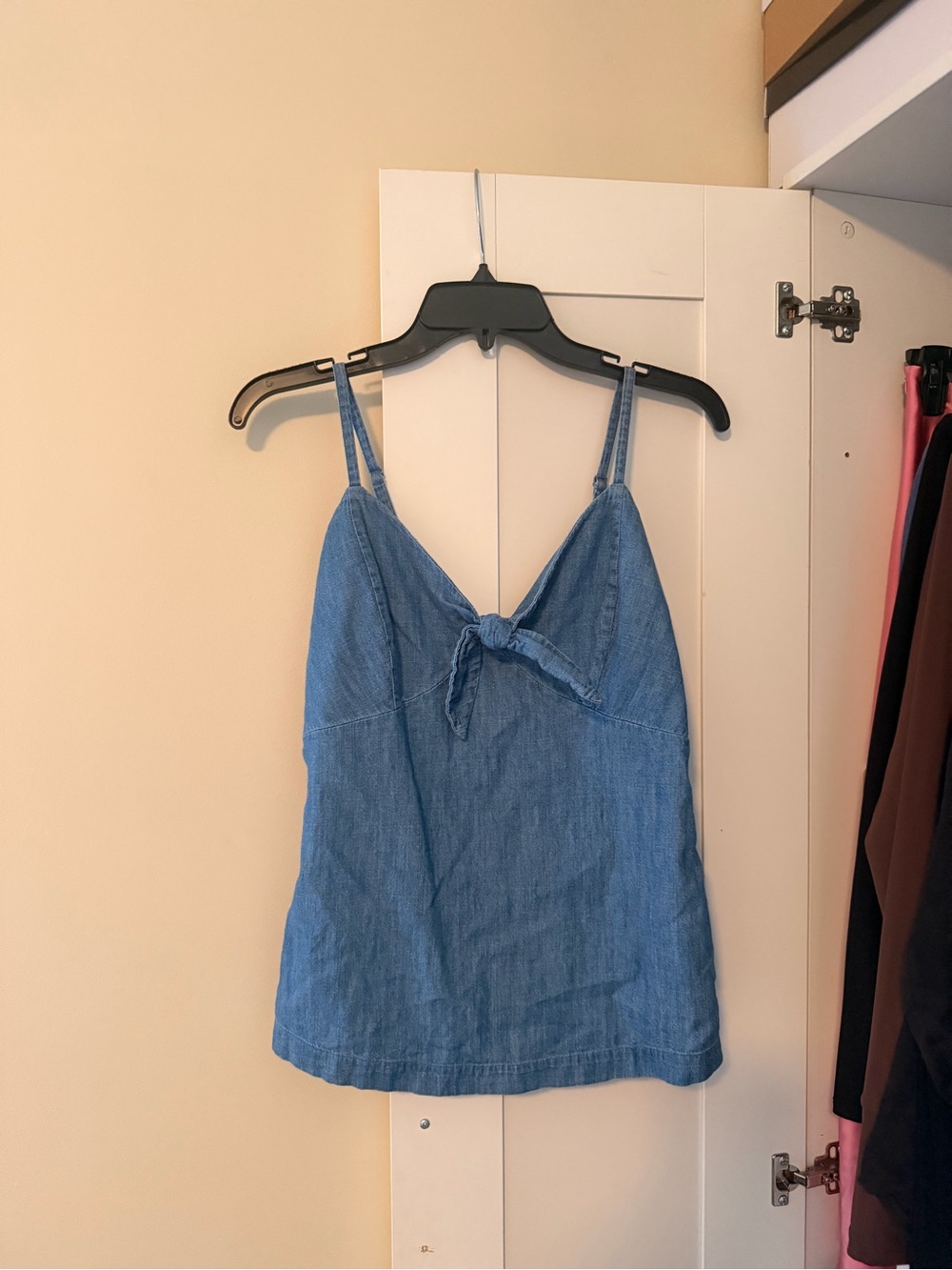 Women’s Blue Denim Tie-Front Cami Tank Top